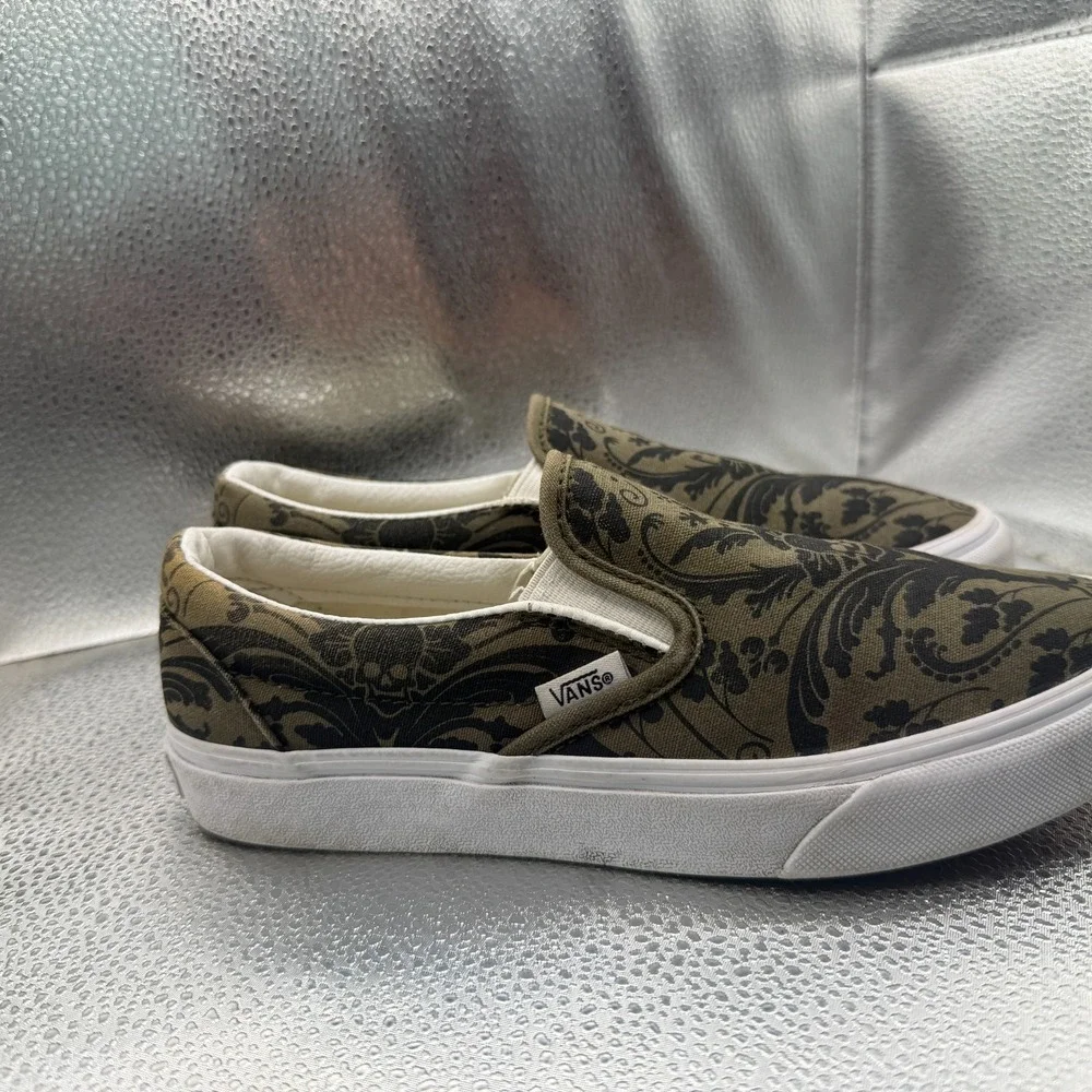 Size 5.5M/7W Vans‎ Skull Tapestry Grape Leaf Olive Unisex Slip On Shoes 507698